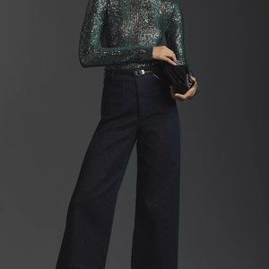The Colette Sparkle Denim Cropped Wide-Leg Jeans by Maeve